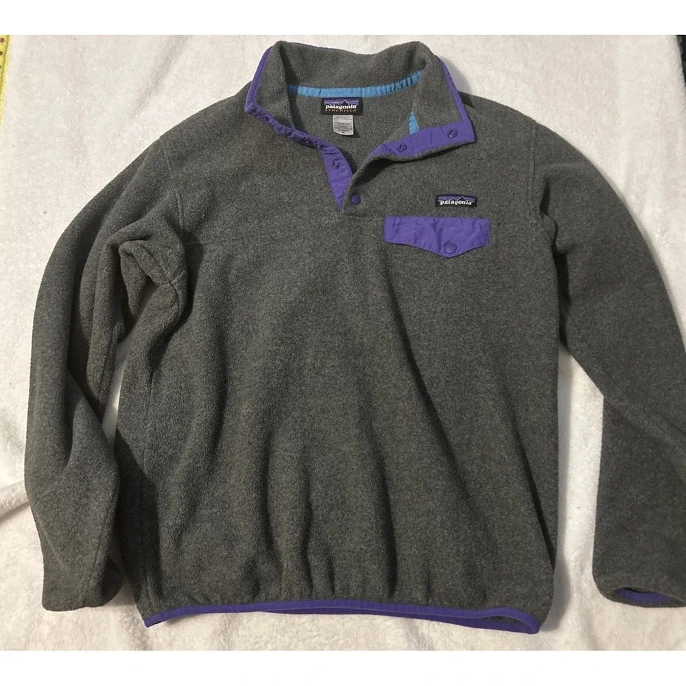 Patagonia Pullover Womens M Gray Purple Synchilla Snap-T Fleece - Picture 1 of 8